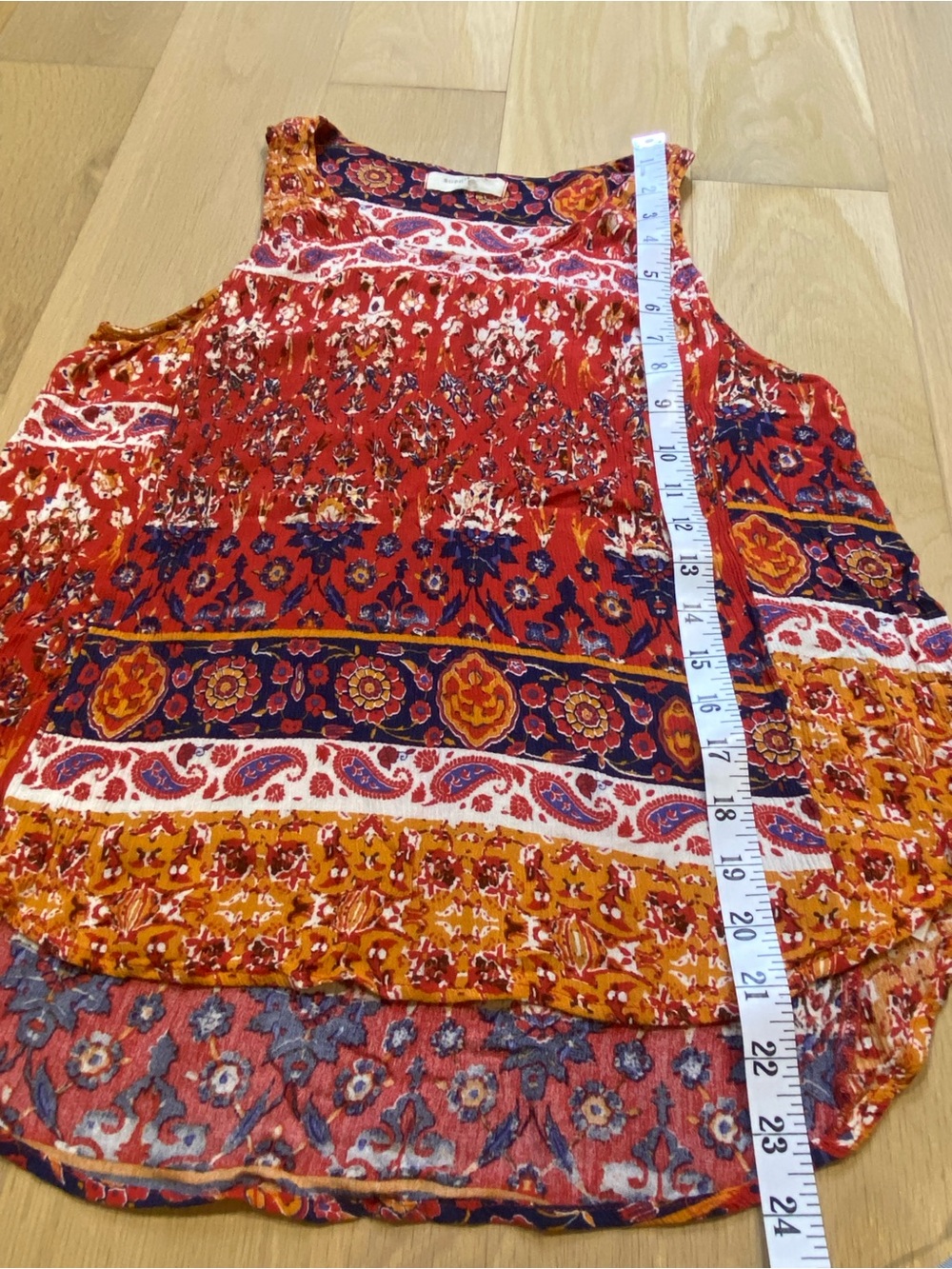 Sophie Rue High Neck Paisley Patchwork High Low Boho Tank Top Red Gold Large - Picture 6 of 7